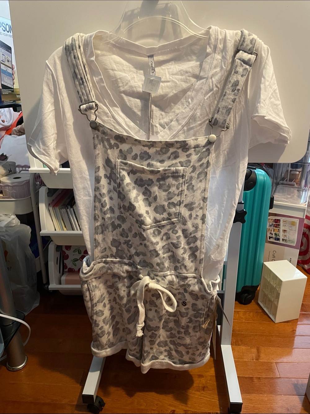 Apricot Lane Neutral Leopard Print Overalls with White Tee